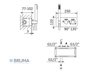 MEDIDAS MEZCLADOR TERMOSTÁTICO EMPOTRABLE X-ALPHA BRUMA